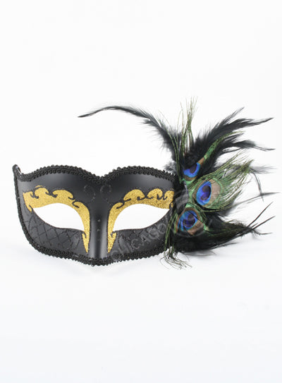 Raven Mask  Black Gold Feathers Peacock
