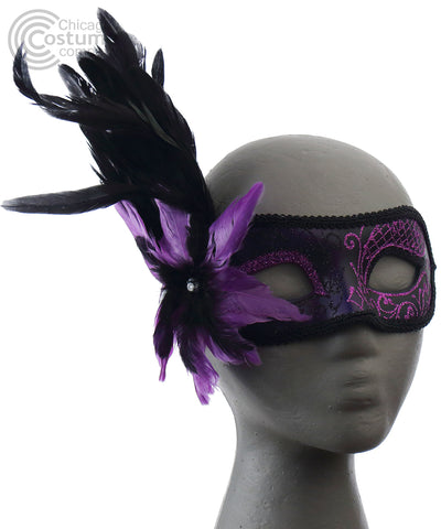 violet glitter eye mask flower feather decal