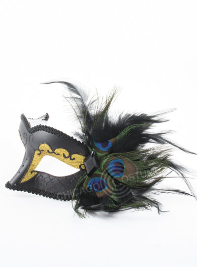 Raven Mask Black Gold Feathers Peacock