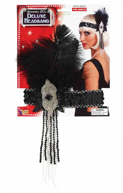 Roaring 20's Deluxe Headband 1920's-Black and Silver