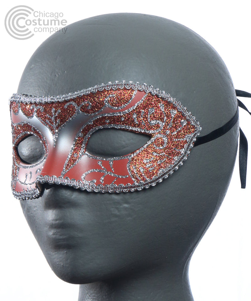 Carina Eye Mask Red Silver Trim Glitter
