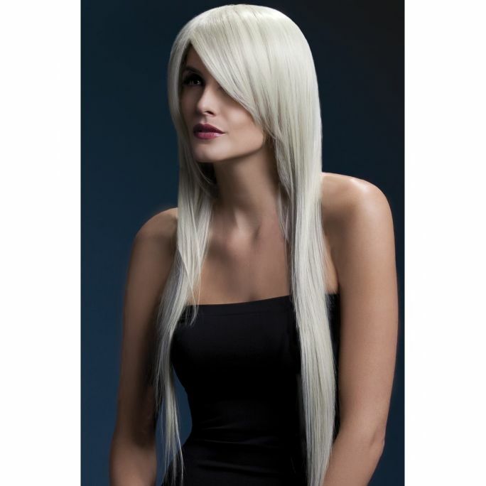 Long straight wig with feathered fringe, blonde