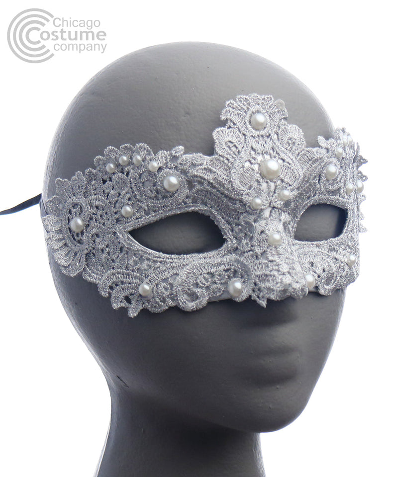 Brisa Fabric Eye Mask w/ Pearls Silver