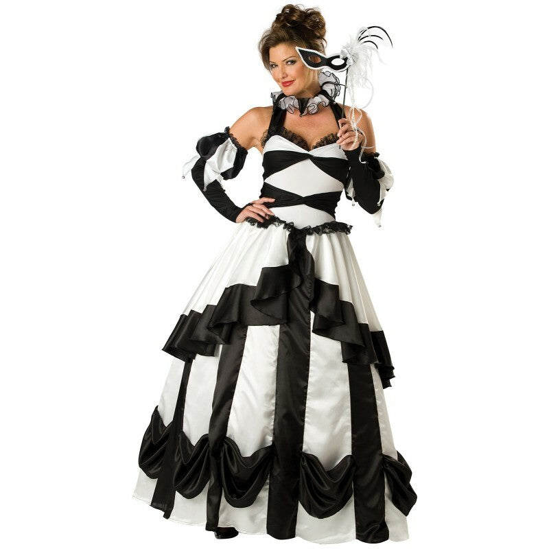 Carnival Queen Harlequin Black & White Ballgown
