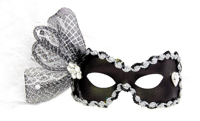 Sequin mesh black and silver masquerade mask