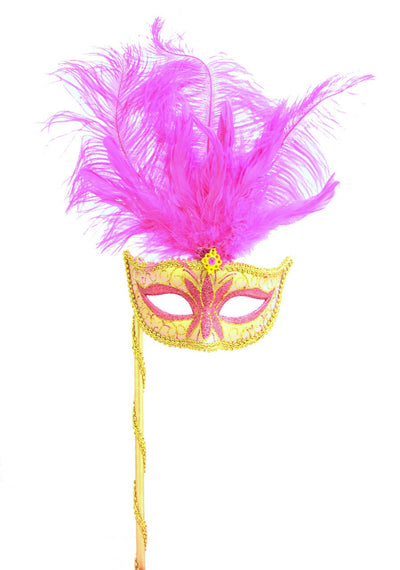 Extreme Party Mask with stick- Gold/Pink