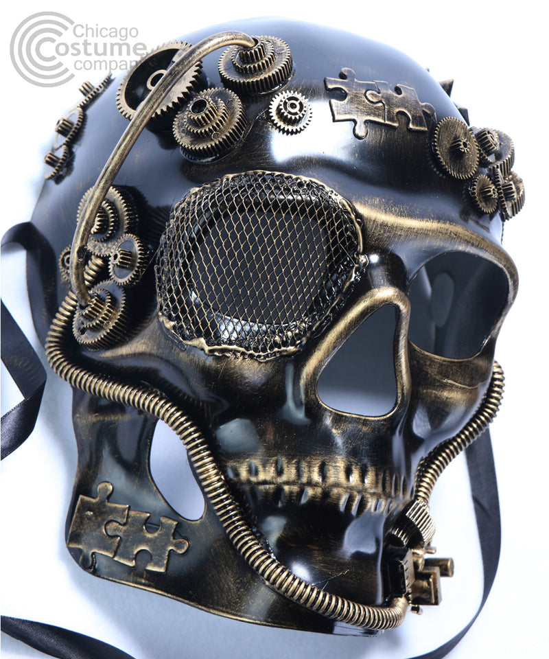 Steam Punk Skull Full Face Mask - Gold