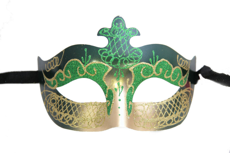 Green and Gold Dragon Eye Mask with Black Ribbon