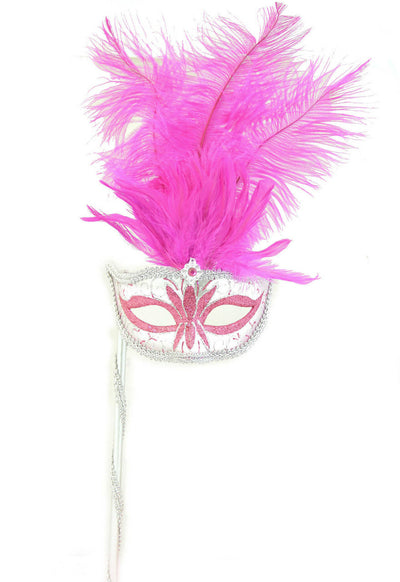 Extreme Party Mask with stick- Silver/Pink