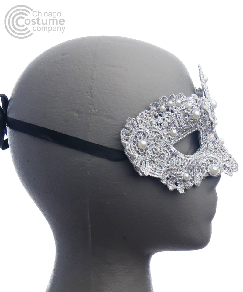 Brisa Fabric Eye Mask w/ Pearls Silver