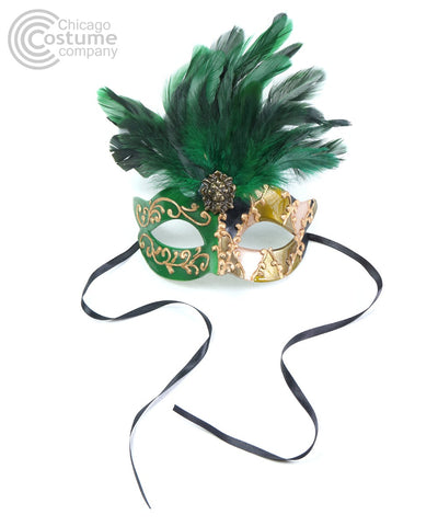 green gold ivory multicolor feather lion masquerade mask