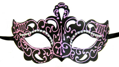 pink glitter rhinestones black masquerade mask