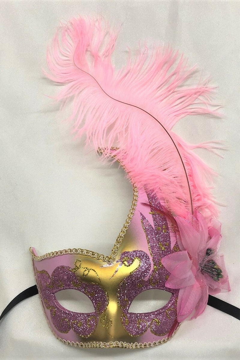 Juliette Eye Mask with Feather-Pink