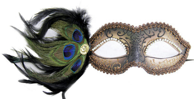 Cipriani Venetian Eye Mask with Feathers Rhinestones and Jewel