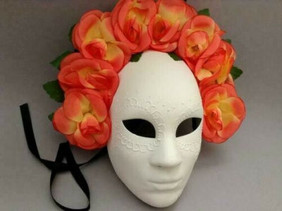Unpainted Day of the Dead Mask with Roses DIY Halloween Mask orange roses