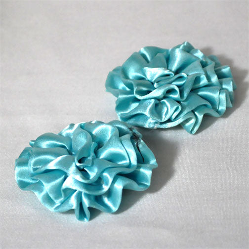 Teal Assorted 3in Silk Ribbon Flowers